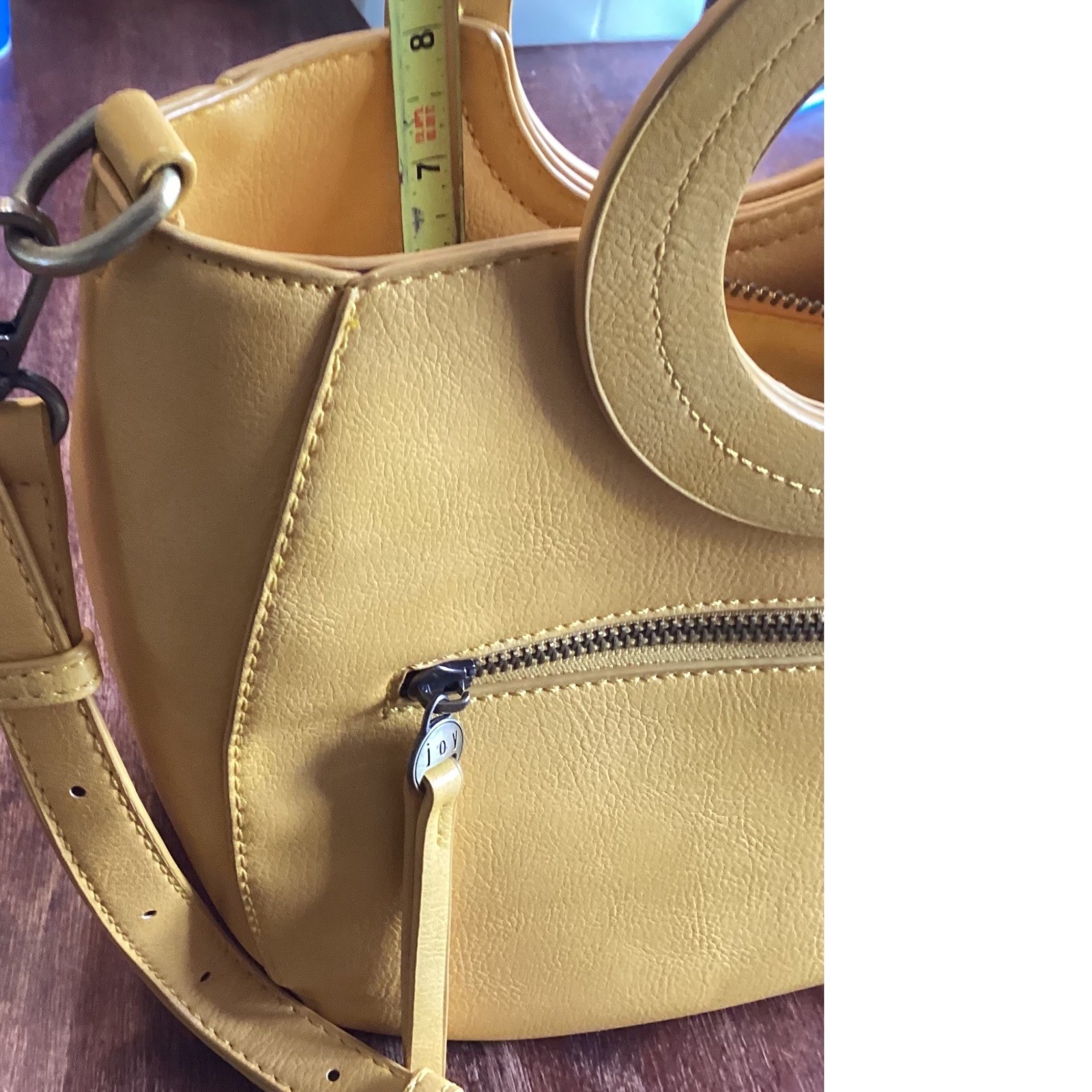 Joy Susan Yellow 100% Vegan Leather Circular Handle Crossbody Handbag Satchel
