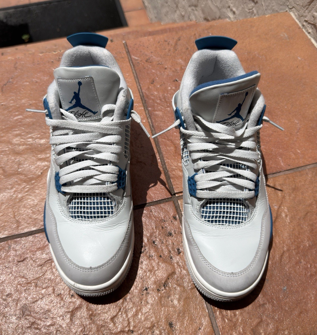Jordan Air Jordan 4 Men’s Mid Top Leather Sneakers White/Blue Lace Up/Military B