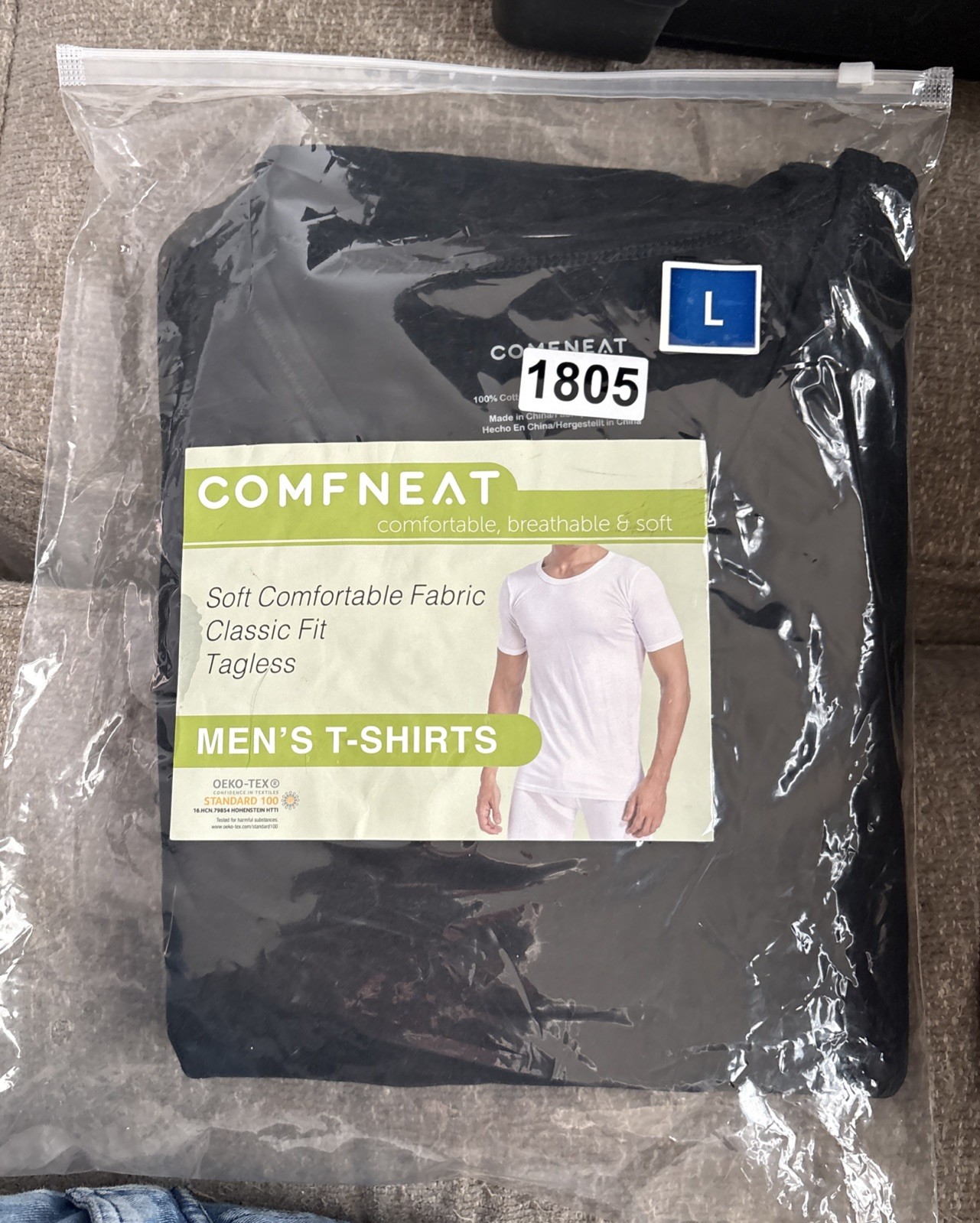 Comfneat Men’s 3-Pack Lightweight Crew Neck T-Shirts, Black. New