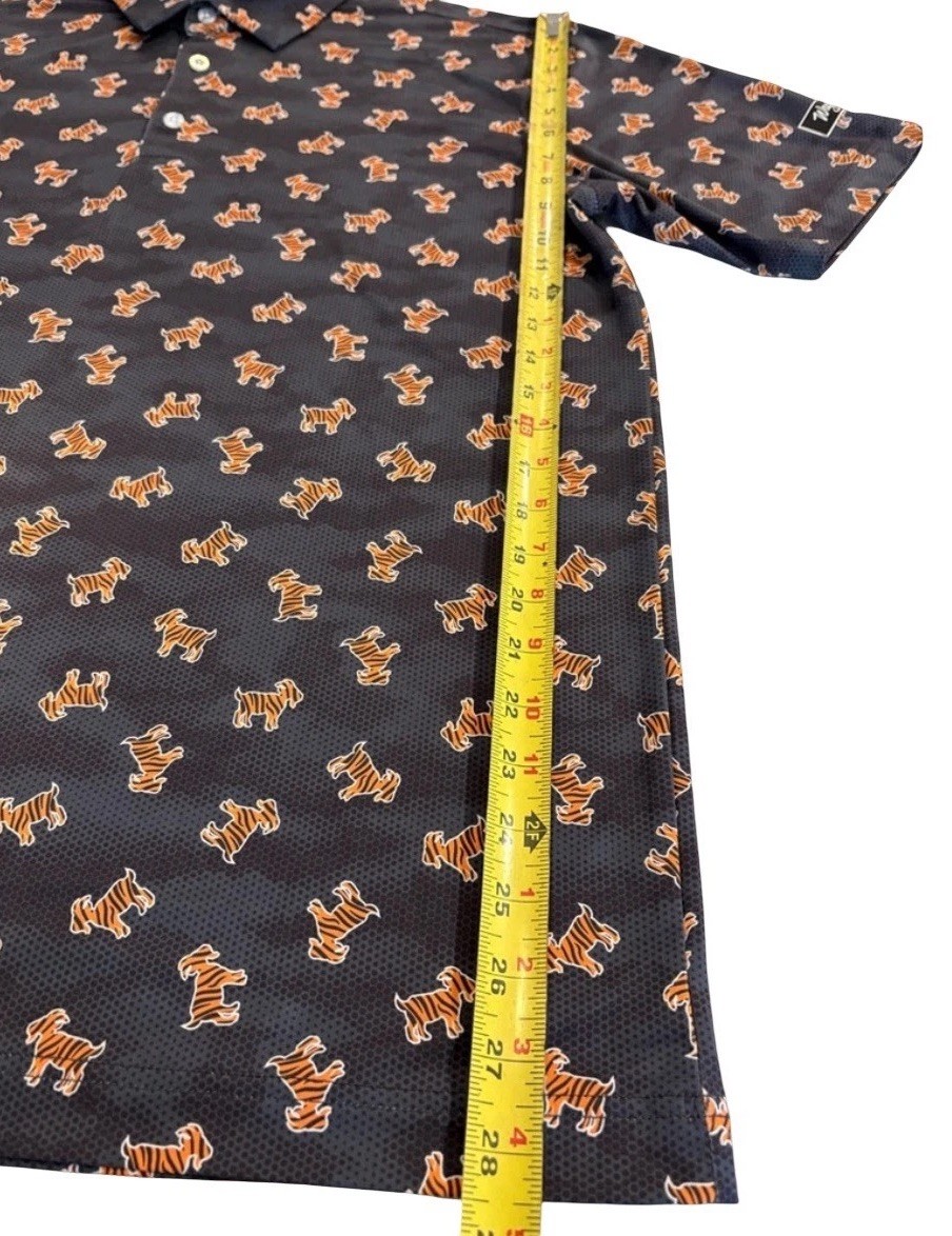 Waggle Golf “The GOAT” AOP Tiger Print Black Performance Polo – Men’s XL *READ*