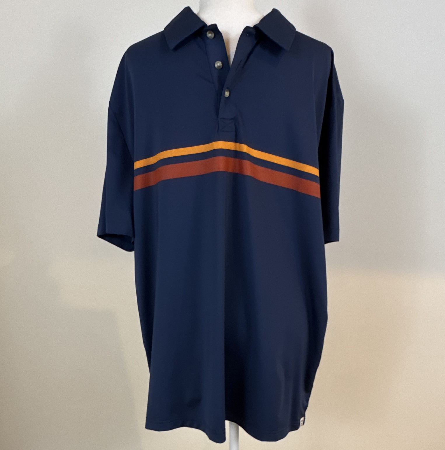 Fair Harbor Navy Performance Polo Men’s XL Retro Chest Stripe Recycled Golf