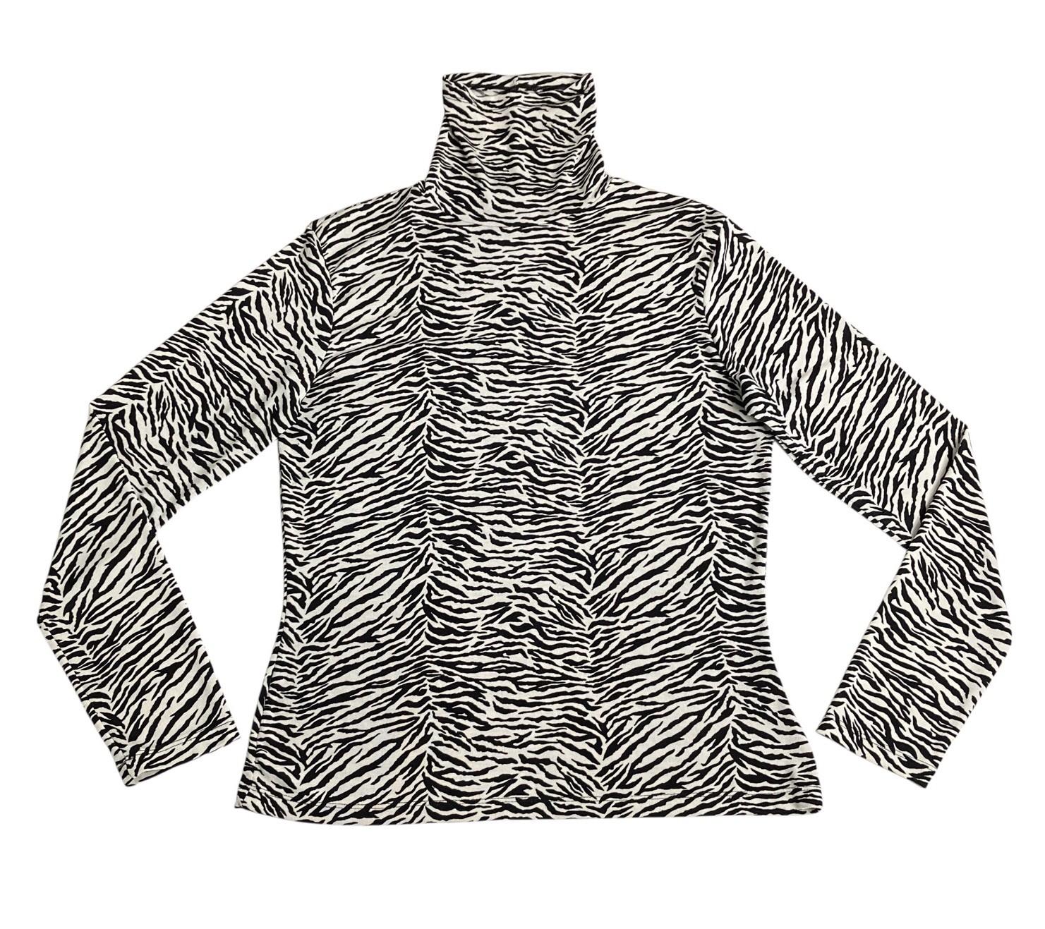 Vintage Y2K Mix It Top Women L Zebra Print Slinky Turtleneck Mob Wife Maximalist