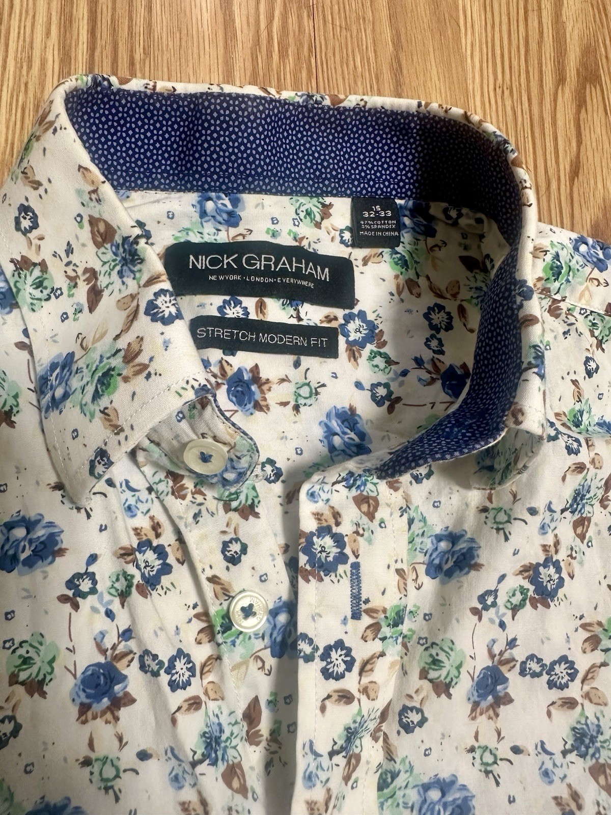 Nick Graham Stretch Men’s 15 32/33 Button-Up Long Sleeve Shirt Modern Fit Cotton