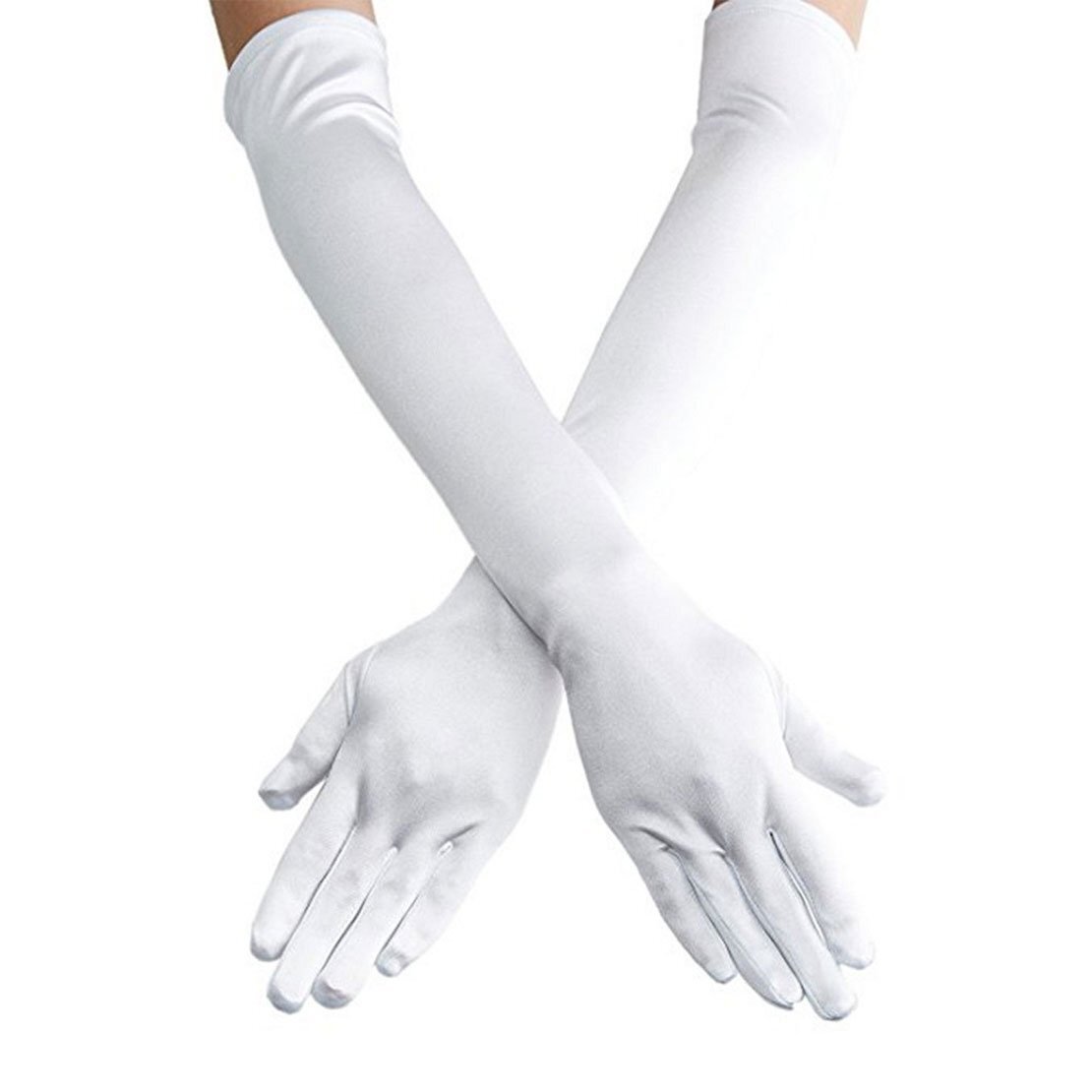 Women’s 21.6” Long Satin Gloves White Elbow Length 1920s Opera Bridal Dance