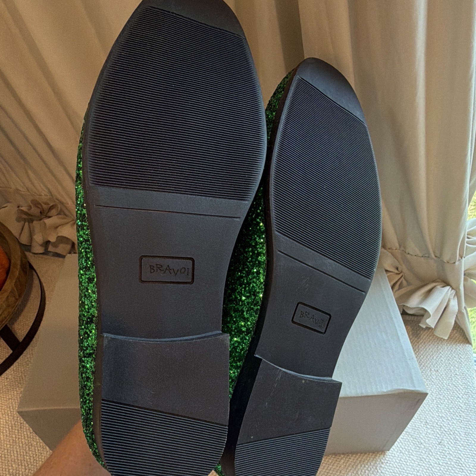 Bravo Men’s Green Glitter Slip-On Dress Loafers Horsebit Round Toe 8.5