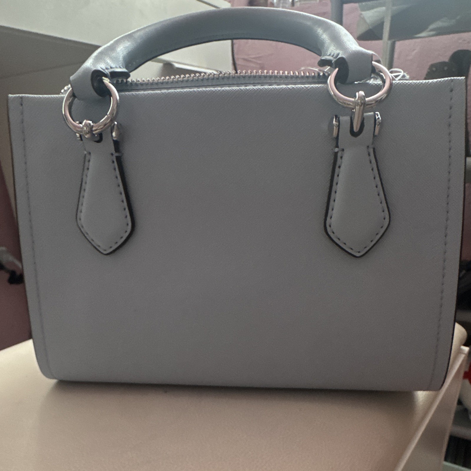 Michael Kors Small Floral Satchel Top Handle Bag Blue Zip Detachable Strap