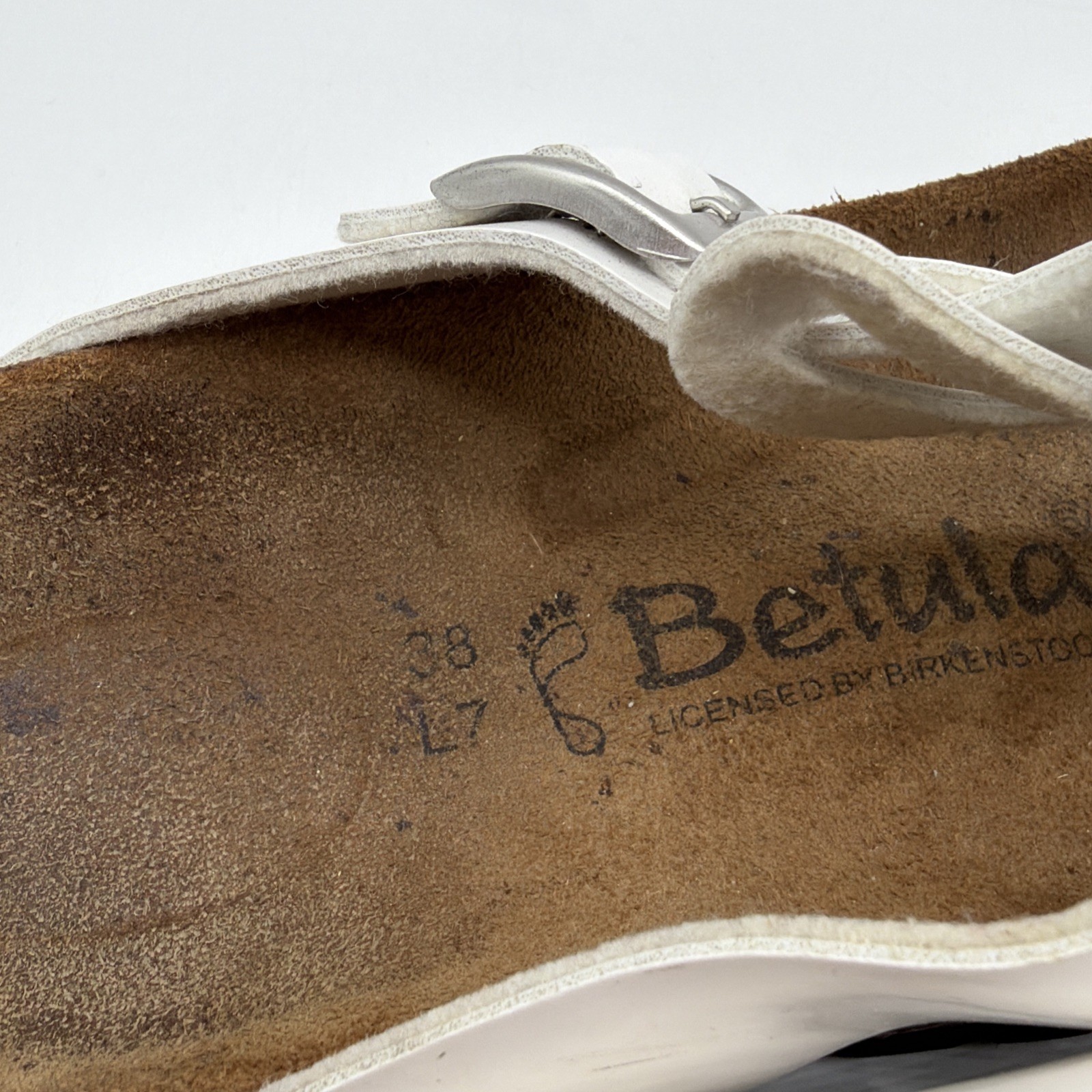 Betula Birkenstock Womens Gizeh White Patent Sandals Size 38 US 7 Reg