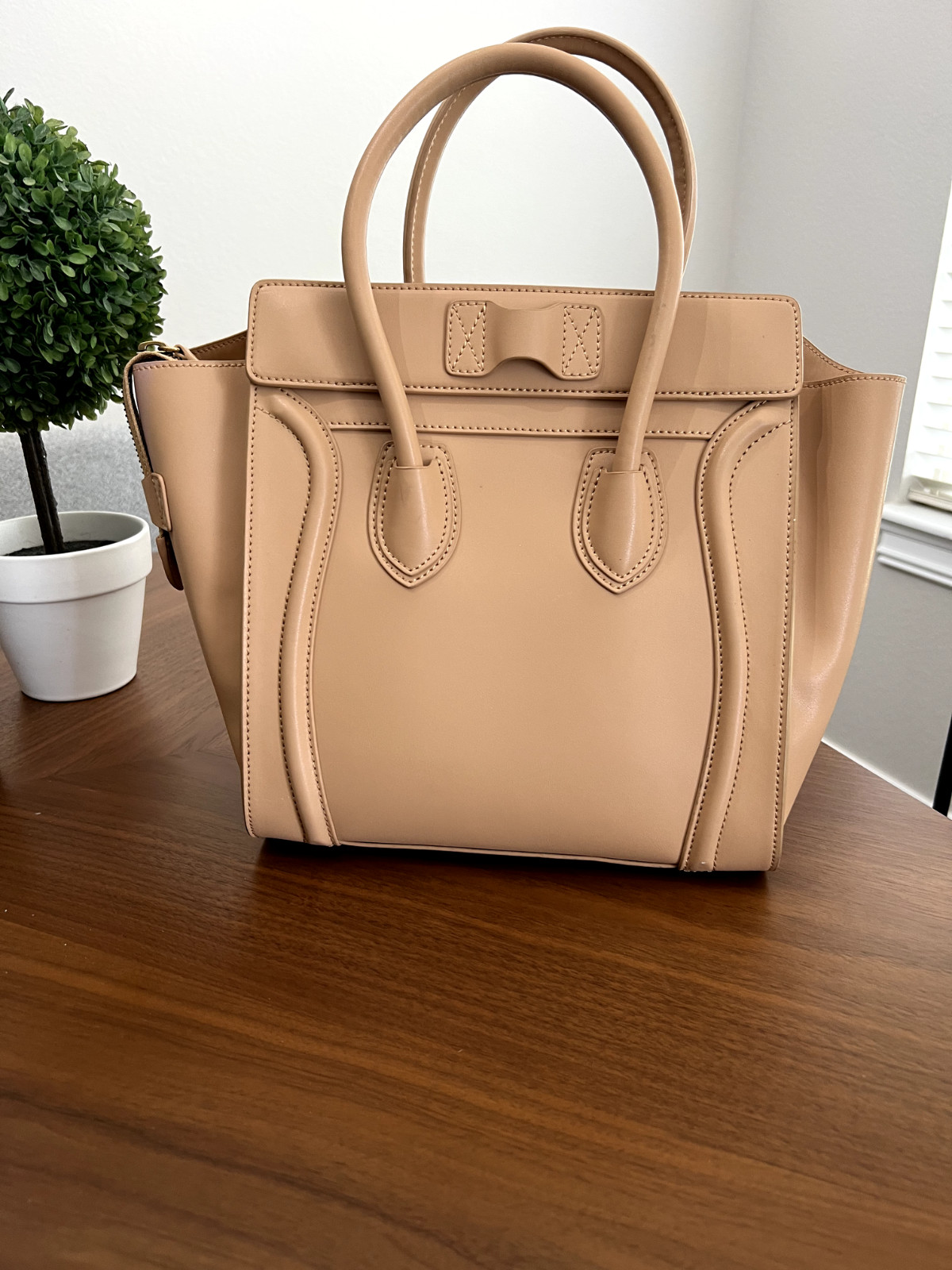 CELINE Luggage Aged Gold Hardware Shoulder Bag Micro Brown Leather
