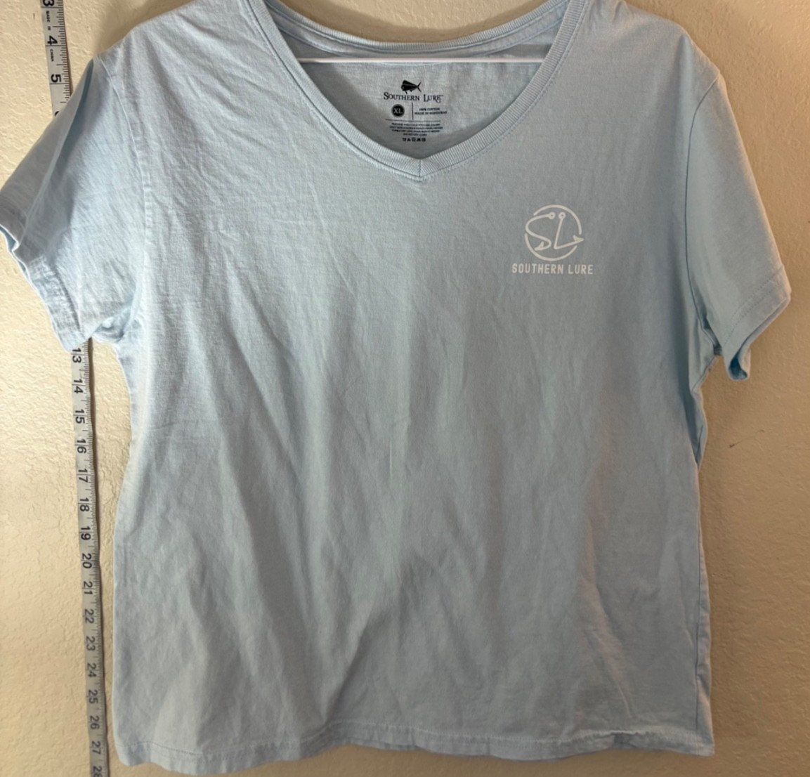 Southern Lure Women’s XL T Shirt Seahorse Coastal Beach Fishing V Neck Blue Tee