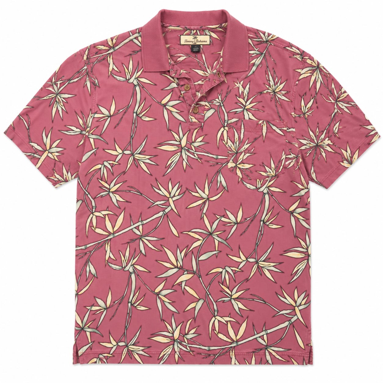 Tommy Bahama 100% Silk Bamboo Leaf Print Polo Shirt
