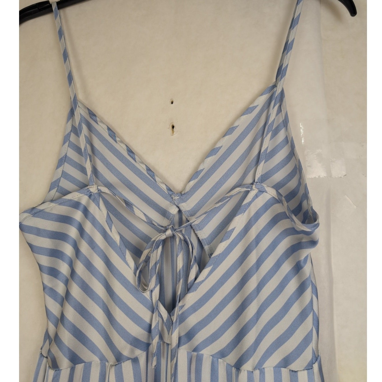 Preppy Coastal blue and white striped satin slip dress Size Small Nautical Retro