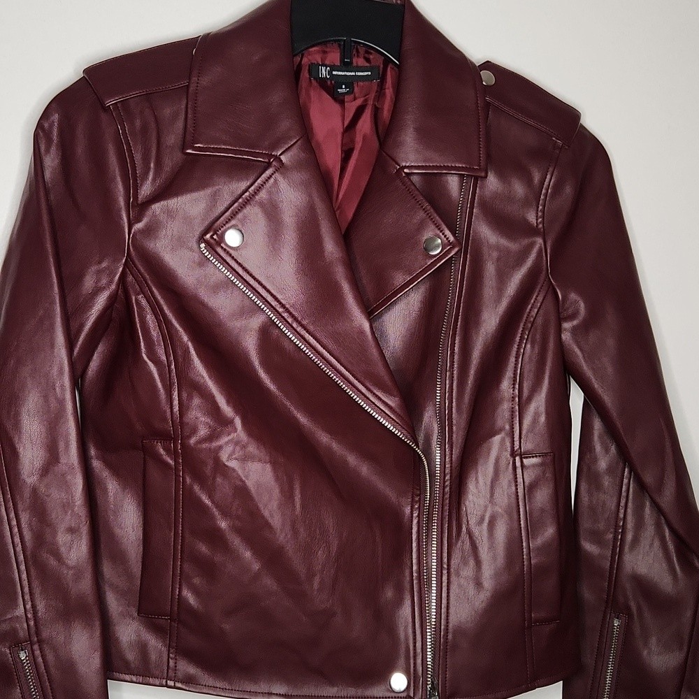 INC NWT Wine color Faux Leather Jacket