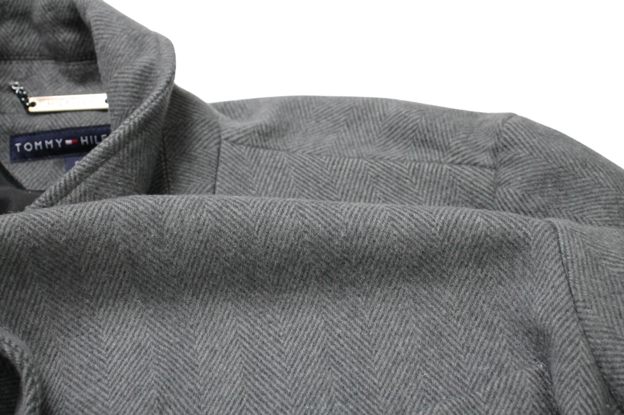 Tommy Hilfiger Coat Mens Small Wool Blend Single Chest Medium Length Herringbone