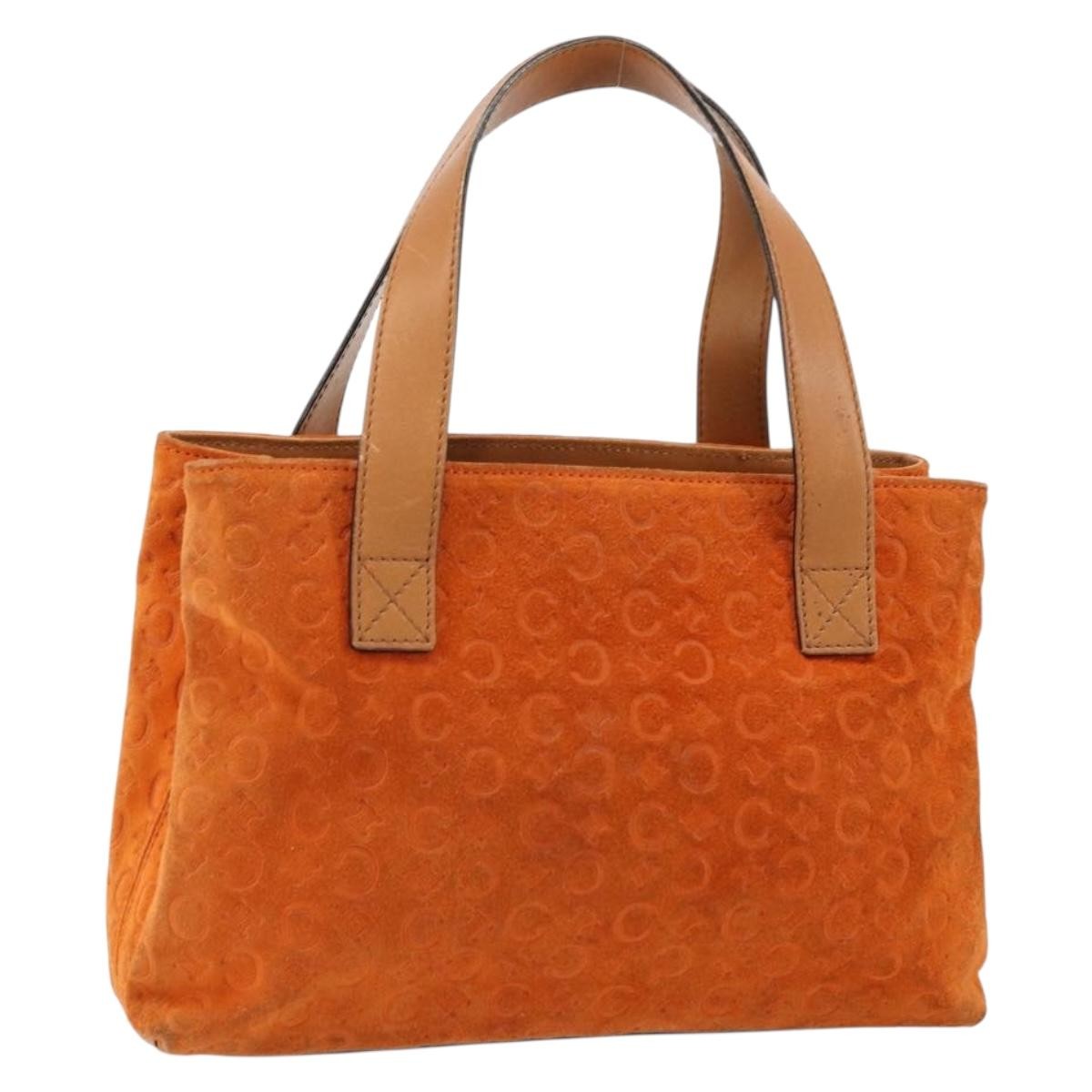 CELINE C Macadam Canvas Hand Bag Suede Orange Gold Auth ep14550
