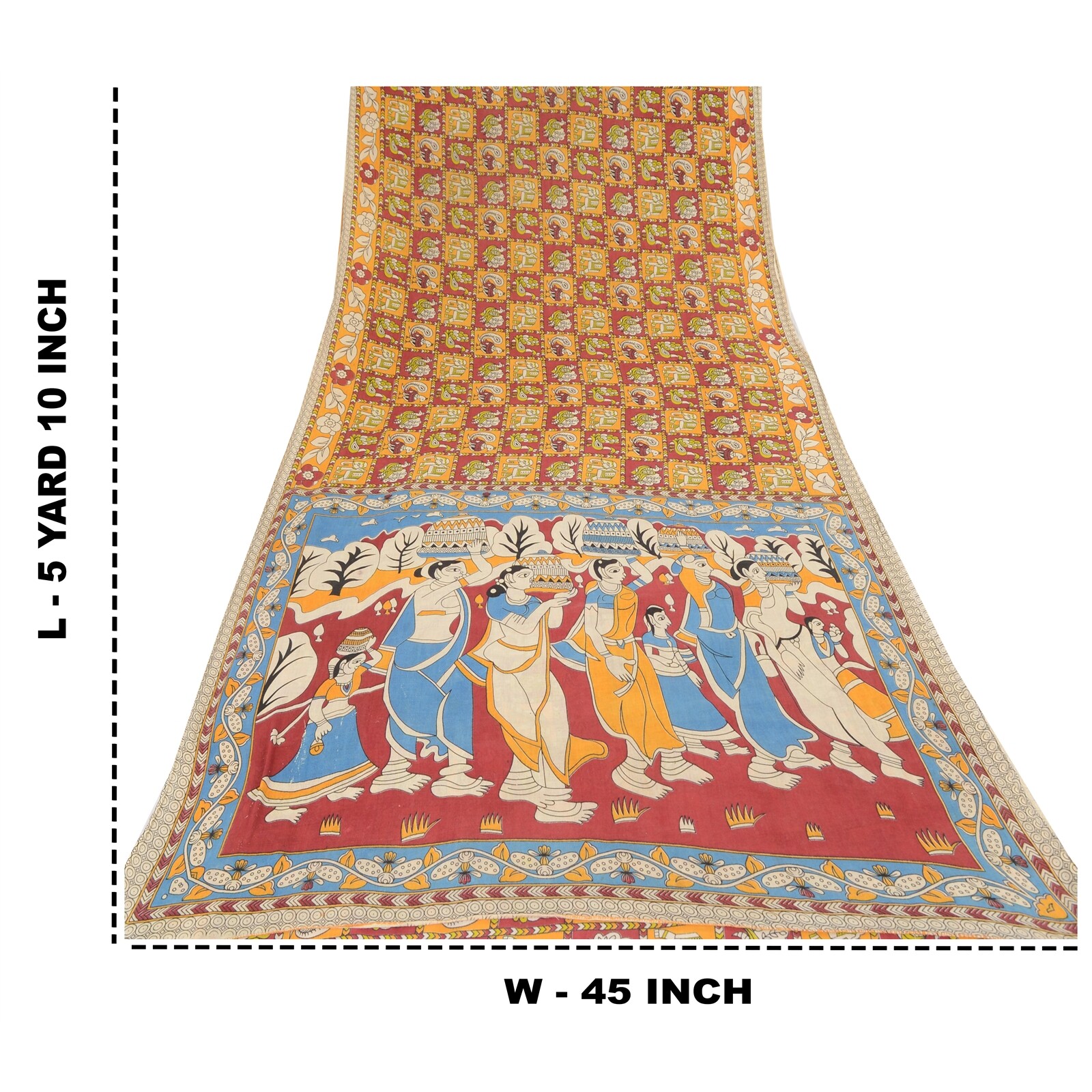 Sanskriti Vintage Sarees Pure Cotton Pattachitra Block Printed Sari Craft Fabric