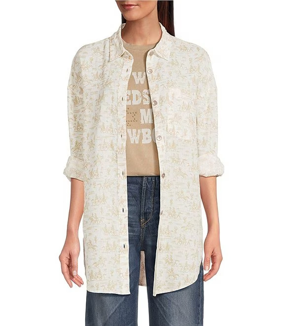 Ariat Horse Print Shirt Womens Small Western Linen Blend Button Up Layering NWT