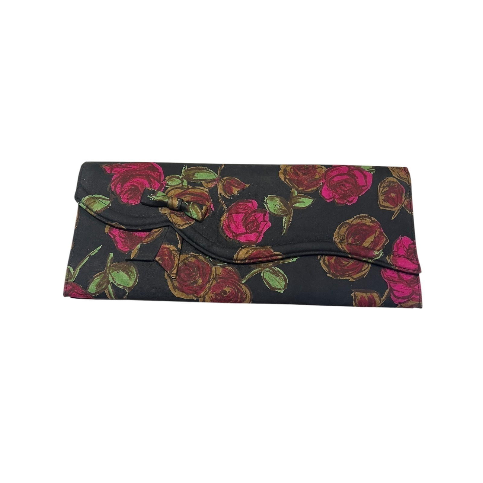 Vintage Lennox Bags Dark Motif Floral Clutch Bag Purse Approx. 12 in x 5 1/4 in