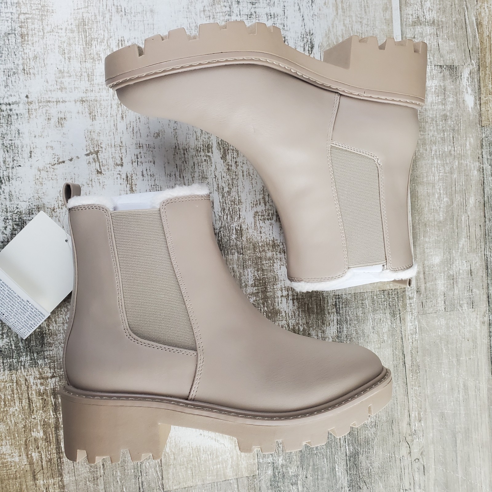 The Drop Campbell Women Chelsea Boot Sz 8.5 M Taupe Leather Mid Top Elastic Gore