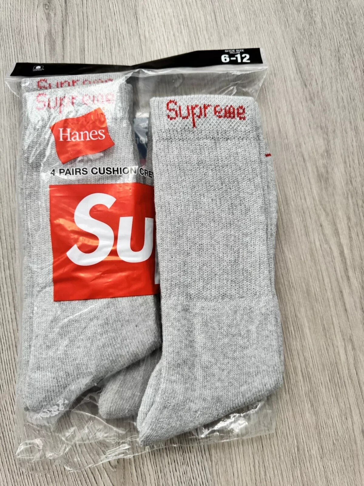 SUPREME X Hanes GREY Crew Socks (SINGLES) ONE PAIR / 100% AUTHENTIC BRAND NEW