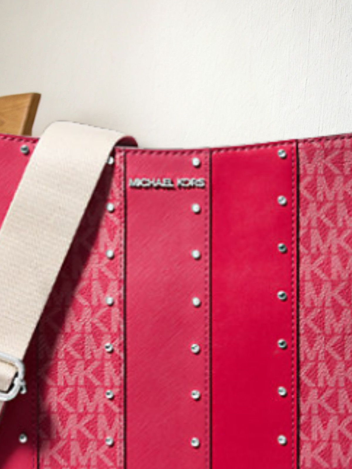 Michael Kors Small Studded Patchwork Logo Crossbody Bag Dark Raspberry Handbag
