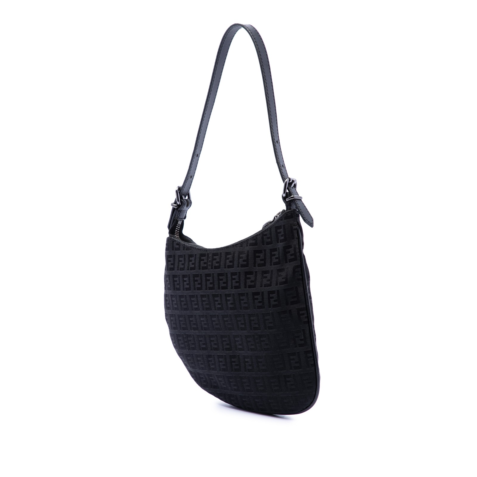 Fendi Zucchino Canvas Oyster Shoulder Bag Pre-Loved Black