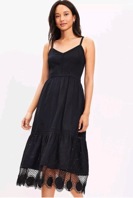 NWT Ann Taylor Loft Lace Linen Embroider Midi Sun Dress SIZE 16 Boho Brunch Lux