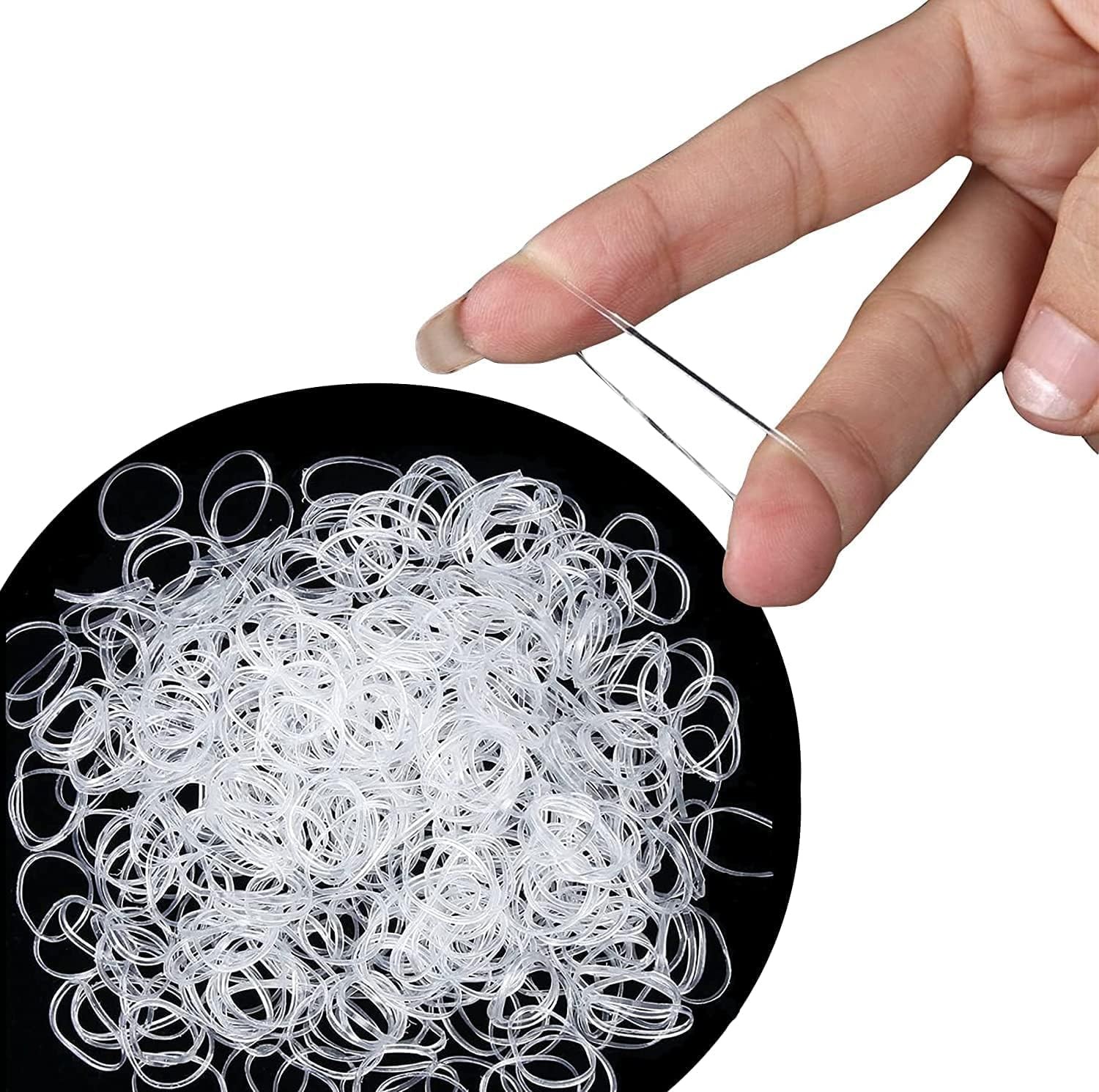 100x Clear Hair Elastics, Clear Rubber Bands For Hair Ties For Thin Hair, Mini,