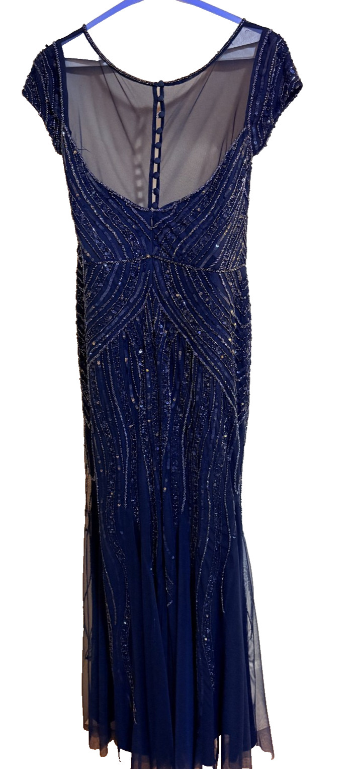 Adrianna Papell Beaded Navy Gown Sz 14 Mother of Bride Elegant Wedding Dress