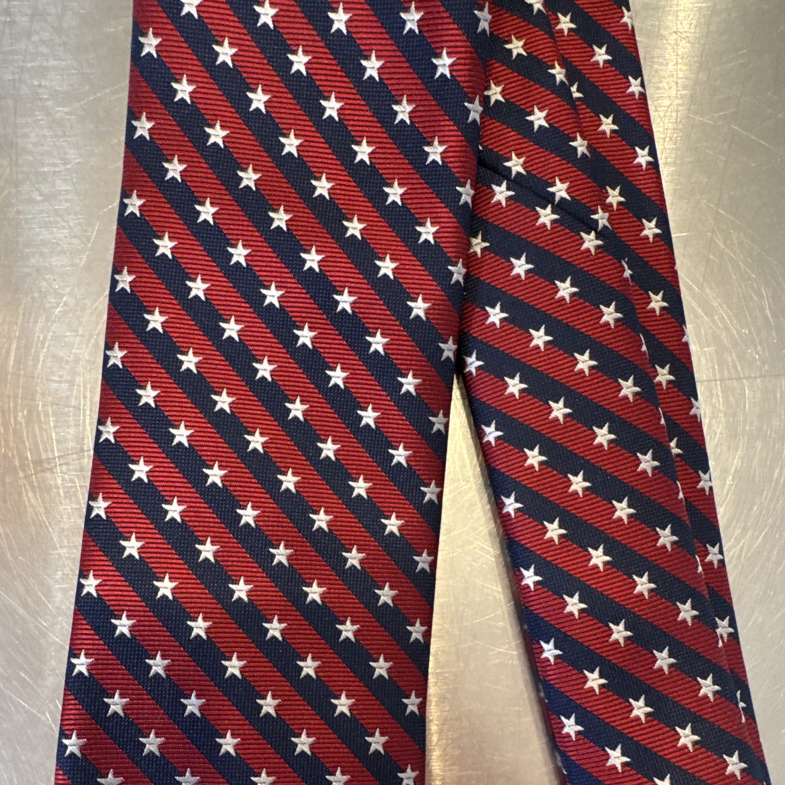 Stafford Men’s Red Blue White Striped Stars Woven Patriotic Tie 38”long 3.25”W