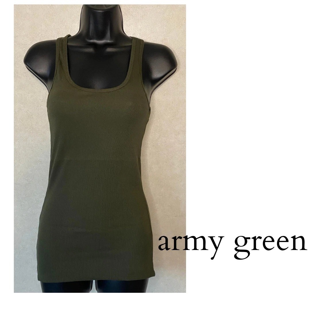 3x ACTIVE BASIC Scoop Neck Racerback Rib Tank Top Women Neon Army Green Brown M
