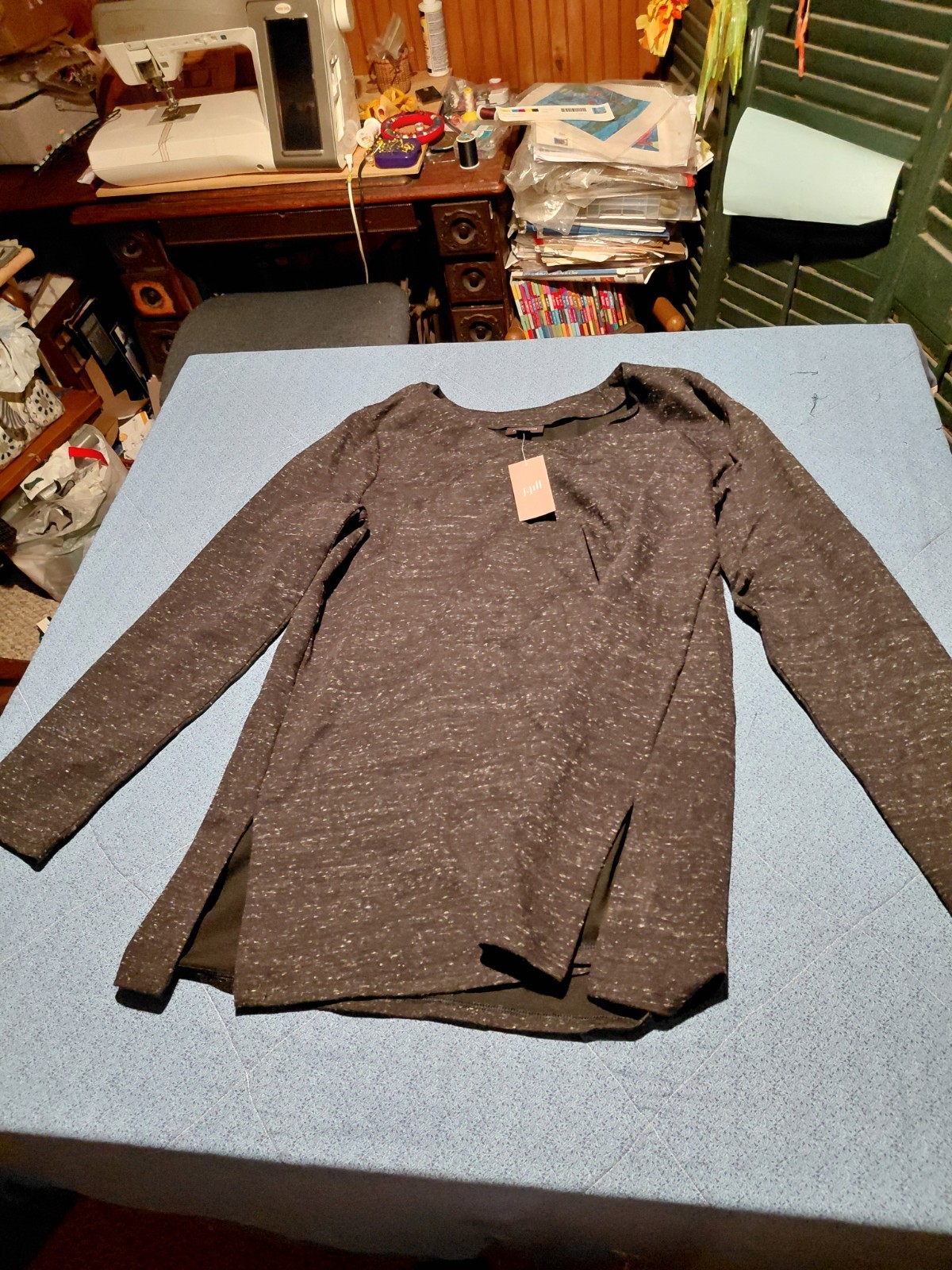 NWT J. Jill Wearever Knit Tunic Top Womens Small S Gray Space Dye Long Sleeve