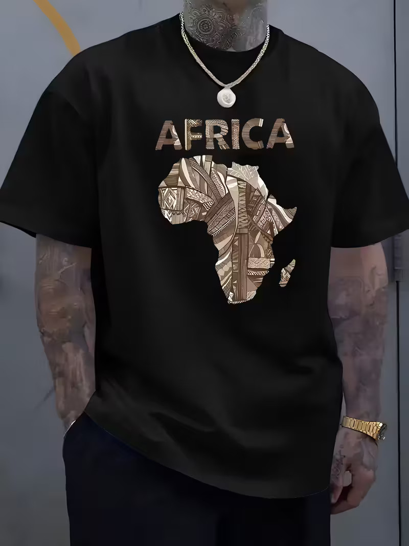 Men’s Tribal Africa Map Graphic T-Shirt African Heritage Print Tee Gift Top