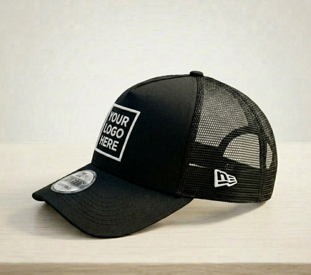 Custom logo Embroidered Trucker Hat 9FORTY Style Mesh Back Cap One Size Black