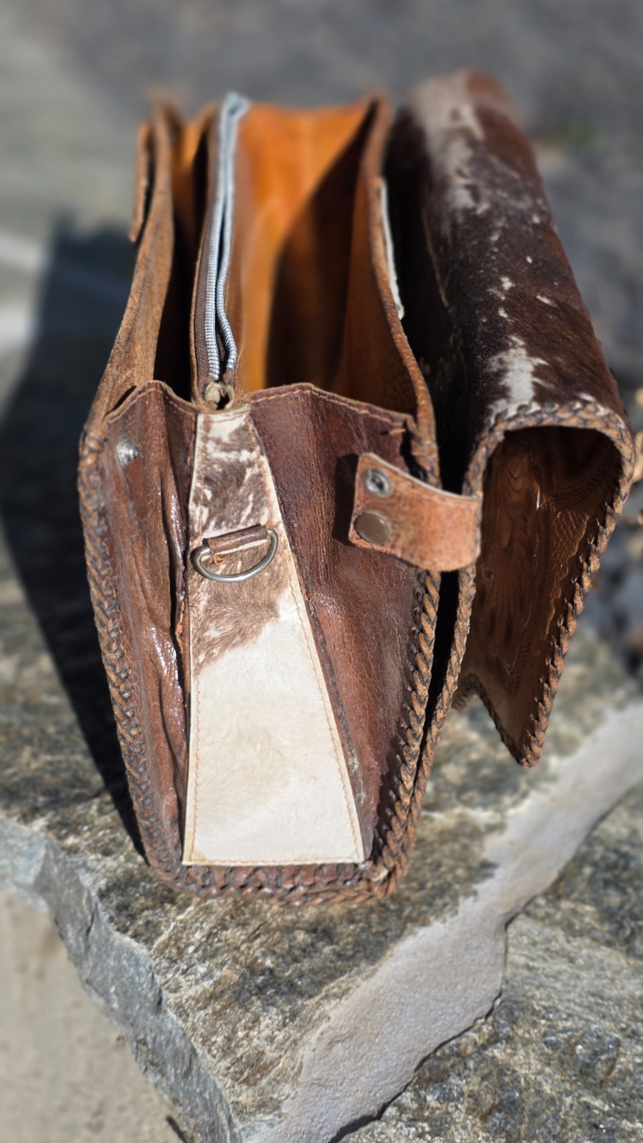 Vintage Reversible brown/white Cowhide & Tooled Leather Western Purse