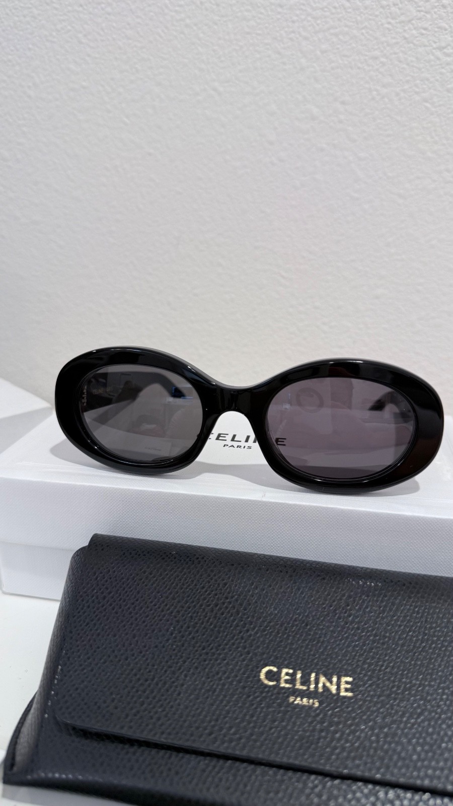Authentic Celine CL40194U 01A 52mm Oval Black Sunglasses with Grey Lens