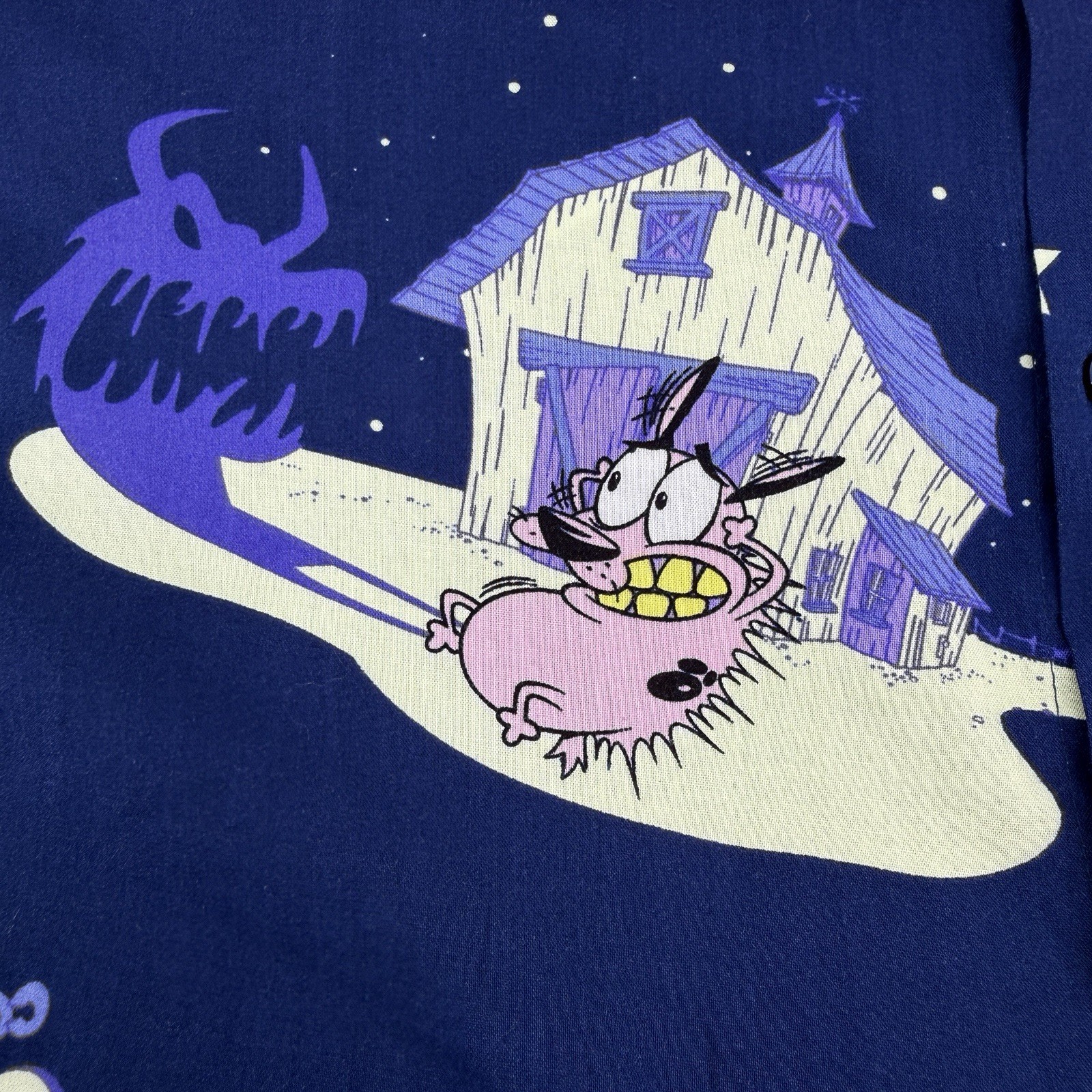 Courage The Cowardly Dog All Over Print Button Up Shirt XL Cartoon Network Y2K