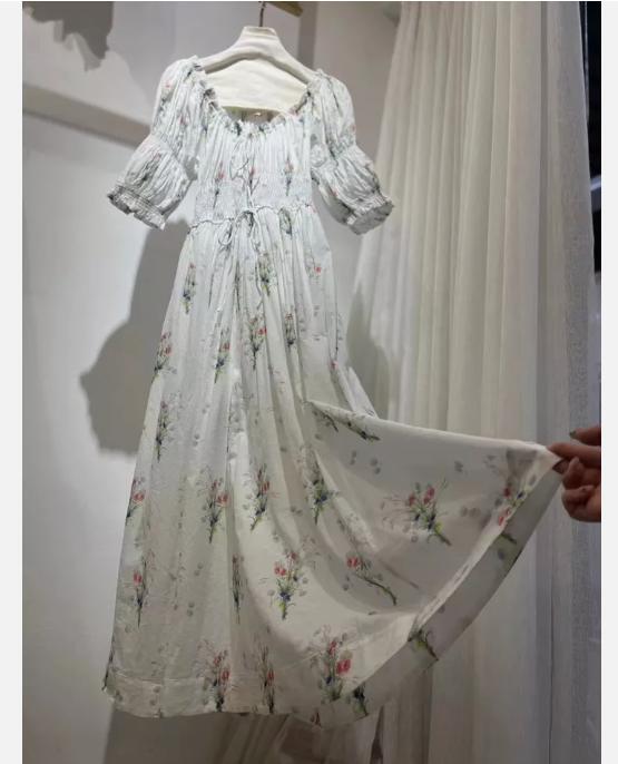 Doen Organic Cotton Short Sleeve Floral Printed Midi Dress for Women