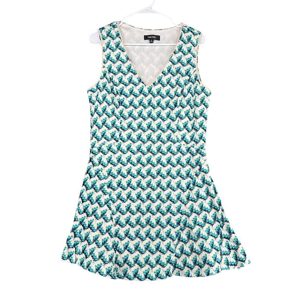 Nine West Women’s 14 Multicolor Crochet Dress Boho Fit and Flare Zip Lined Party