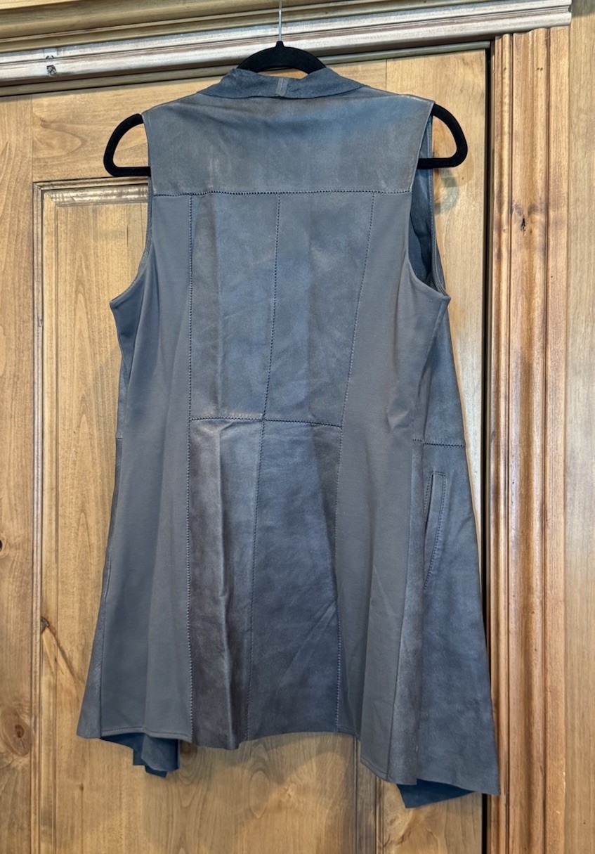 My Tribe Gray 100% Genuine Leather Waterfall Drape Open Front Vest Medium Boho