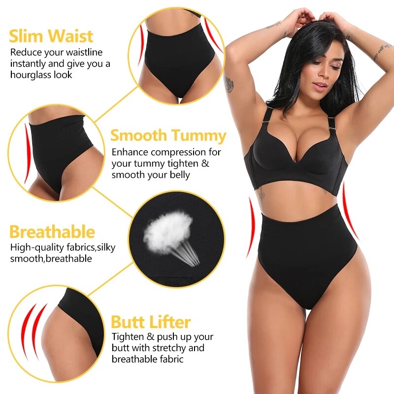 2 Pack Women High Waist Tummy Control Thong Butt Lifter Body Shaper Sexy Shorts