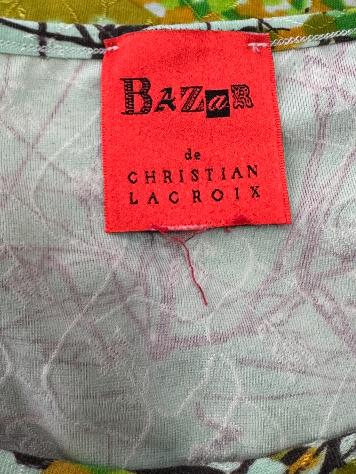 Christian Lacroix Bazar Green Print Stretch Cotton Top Blouse 4 US 40 IT S Auth