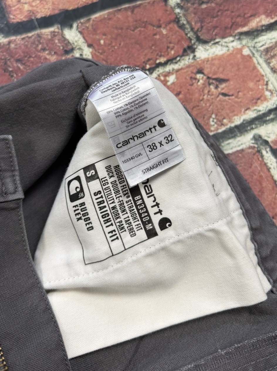 Carhartt Gray Double Knee Canvas Duck Pants 103340 GVL Mens 38×32 Straight Fit