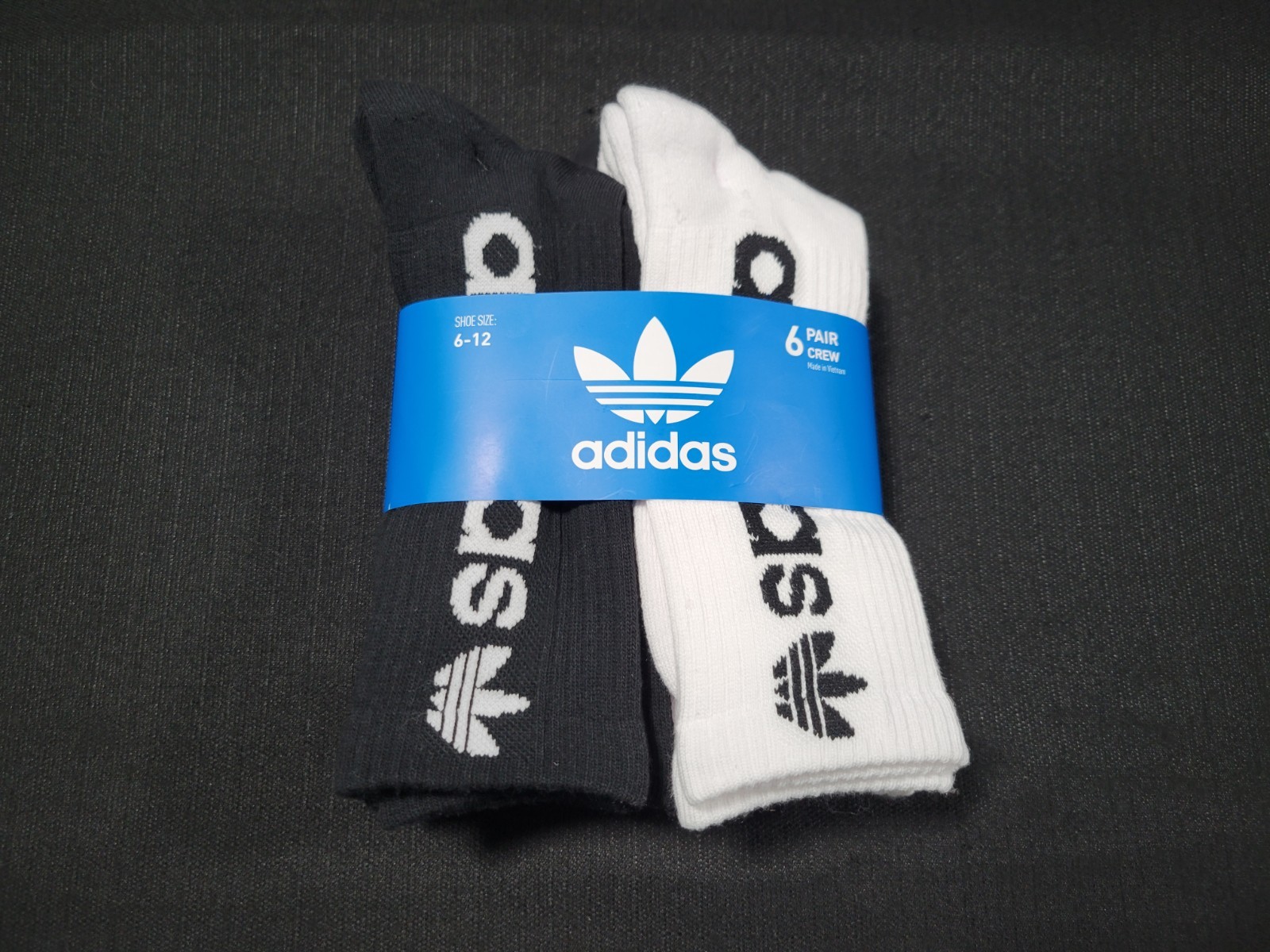 Adidas Mens Sports Training Athletic Crew Socks 6 Pairs SZ 6-12 Black White