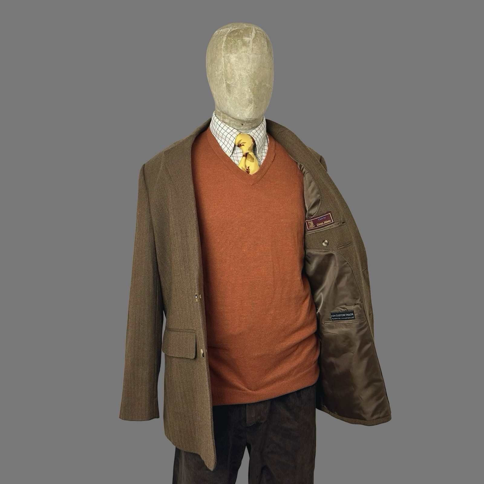 Bespoke Tweed Sport Coat 42R Brown Herringbone Ash Tailor Wool Jacket Tailored