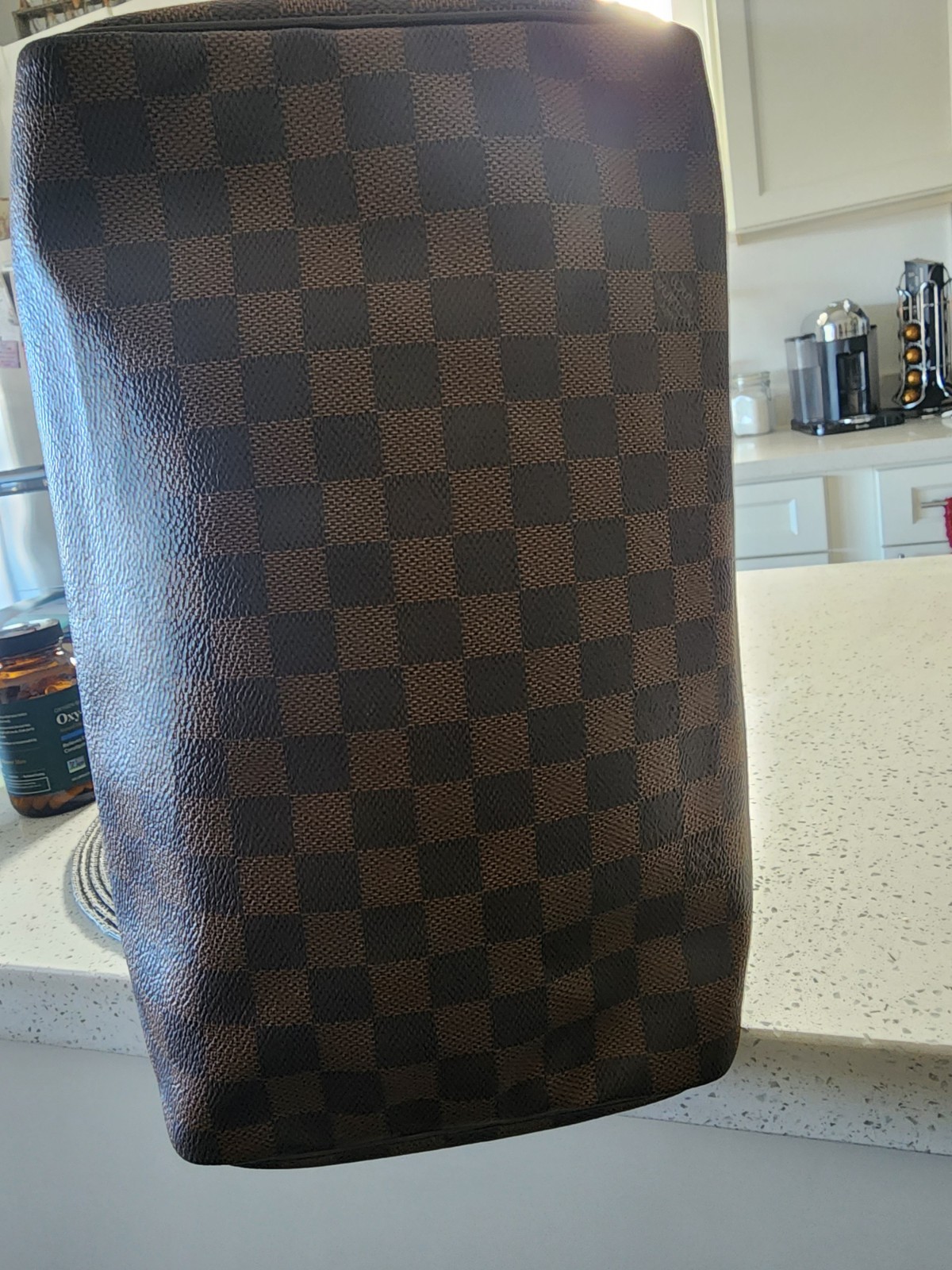 Louis Vuitton Damier Brown Top Handle Bag Red Interior Hot Stamped Initials