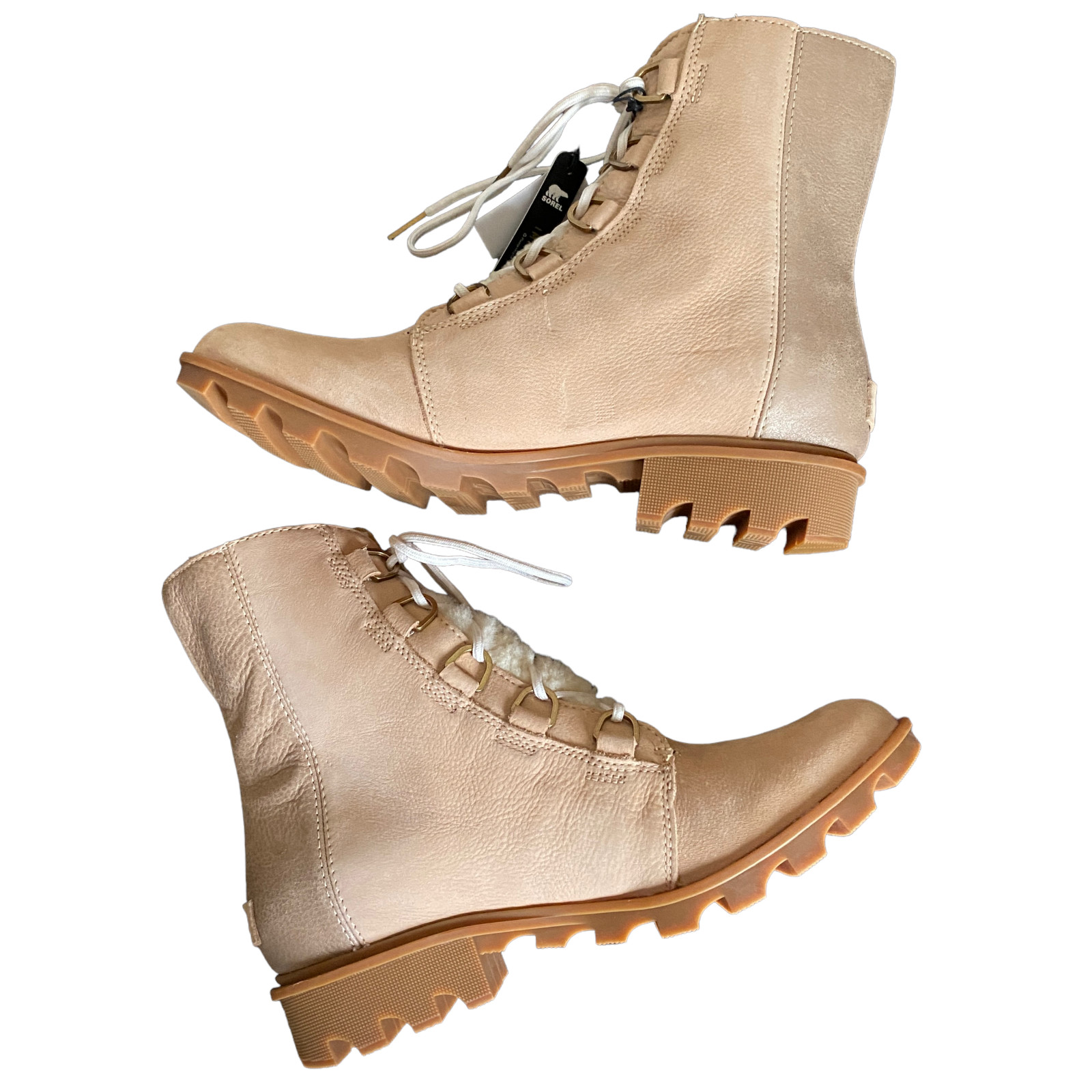 Sorel Sz 11 Phoenix Lace Lux boots New Tan Gold with Shearling Tongue Waterproof