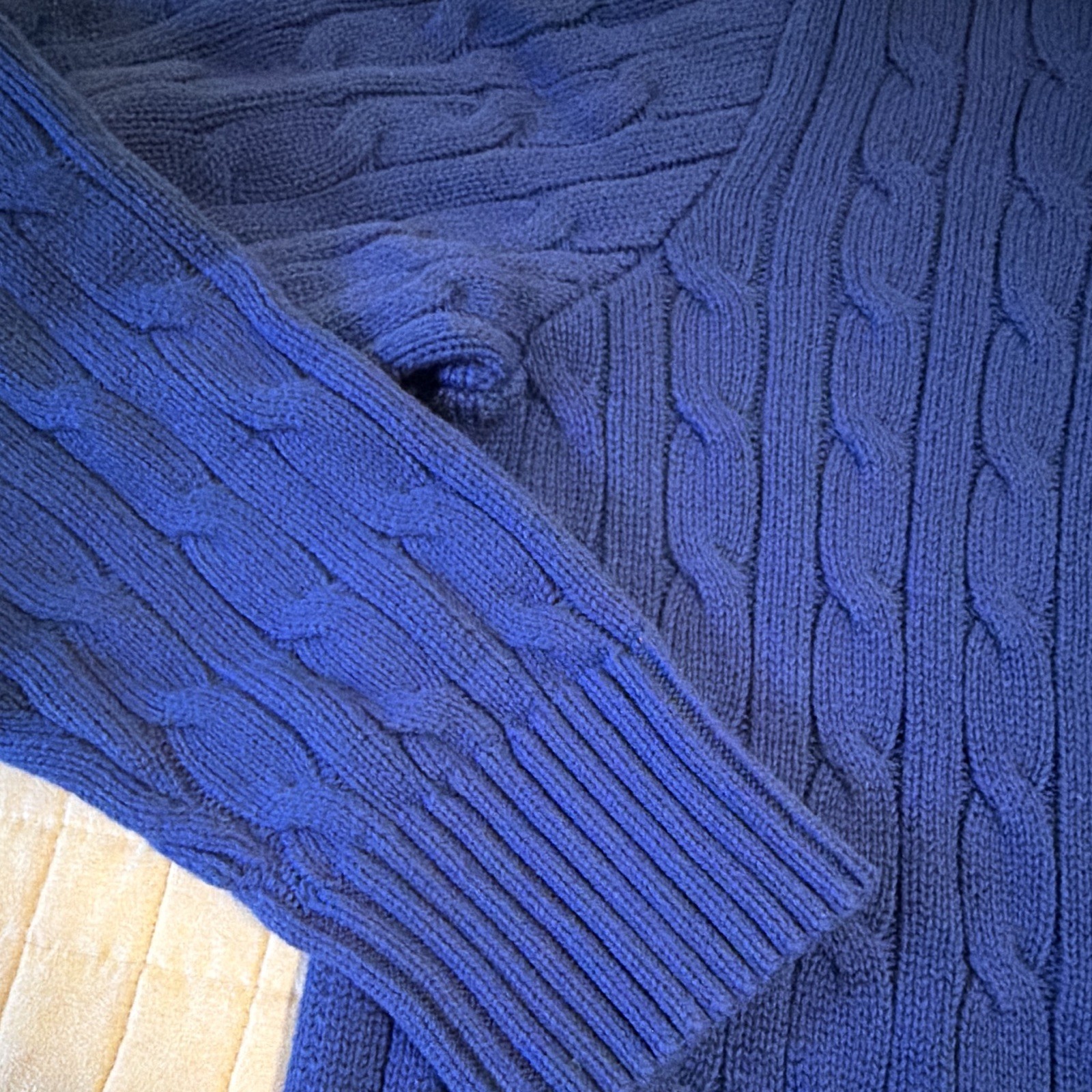 Polo Ralph Lauren Boys L 14-16 Blue Cable Knit 1/4 Zip Sweater Pony