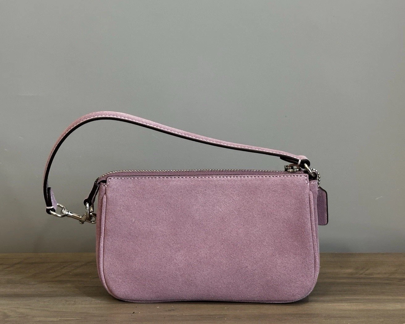 COACH Nolita 19 In Suede & Smooth Leather Wristlet Bag CDN25 Silver/Light Violet