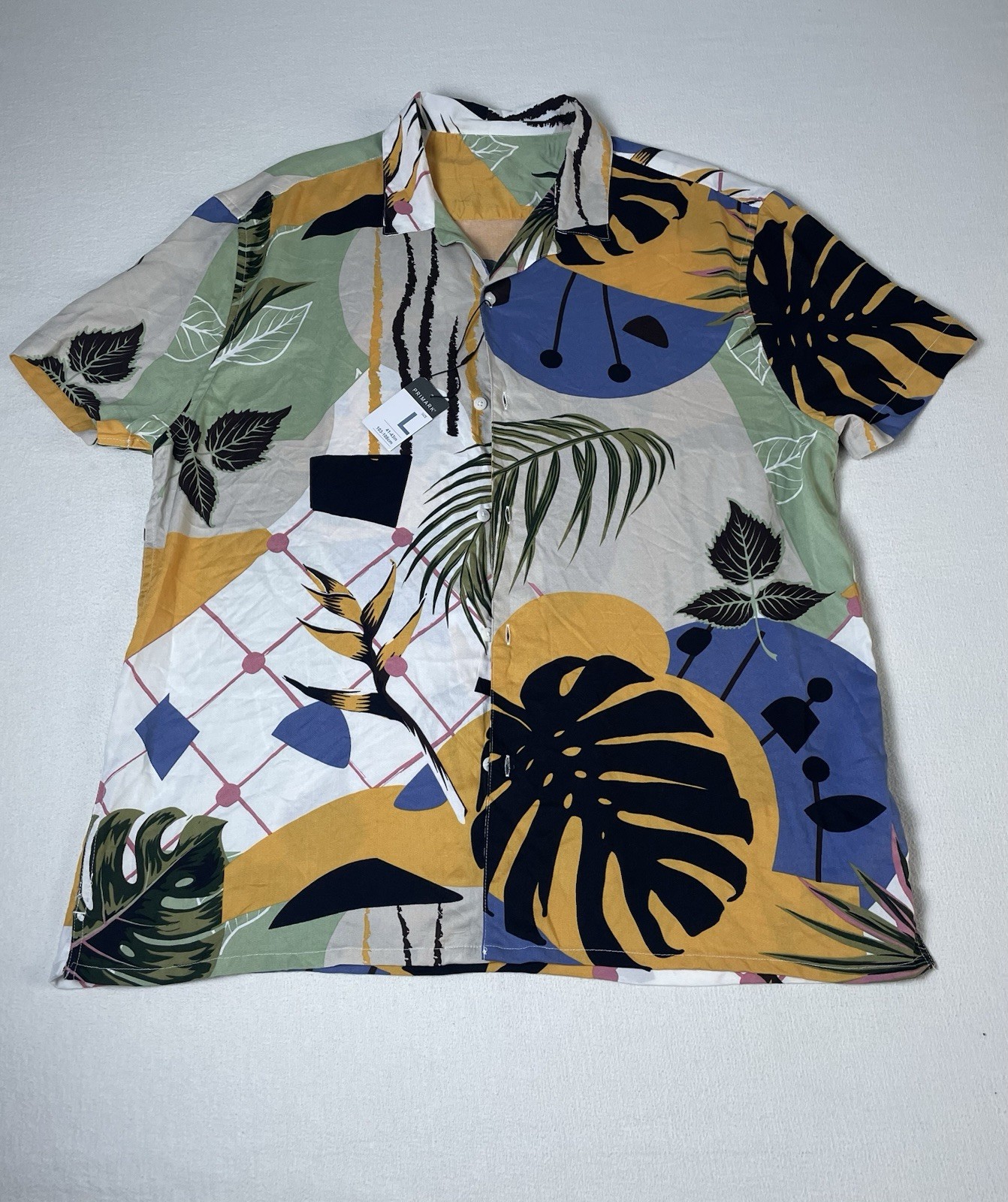 NWT PRIMARK Mens Large Tropical Viscose Hawaiian Shirt Aloha Button Down Relax