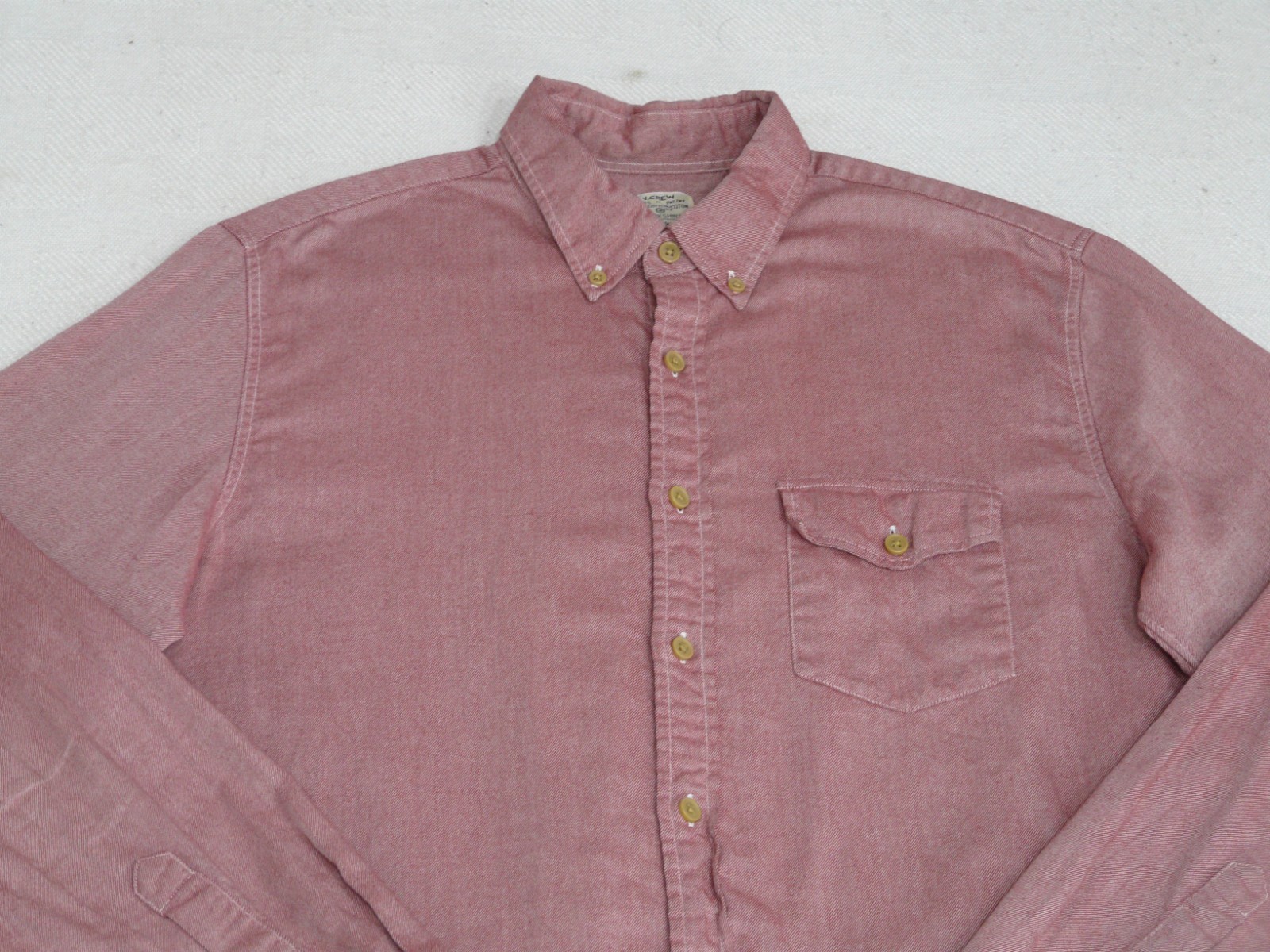 J Crew Work Shirt Mens M Washed Red Button Down Cotton Diagonal Twill Brushed